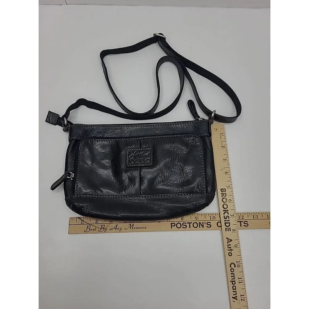 Fossil Black Pebbled Leather Crossbody Purse Adjustable Strap